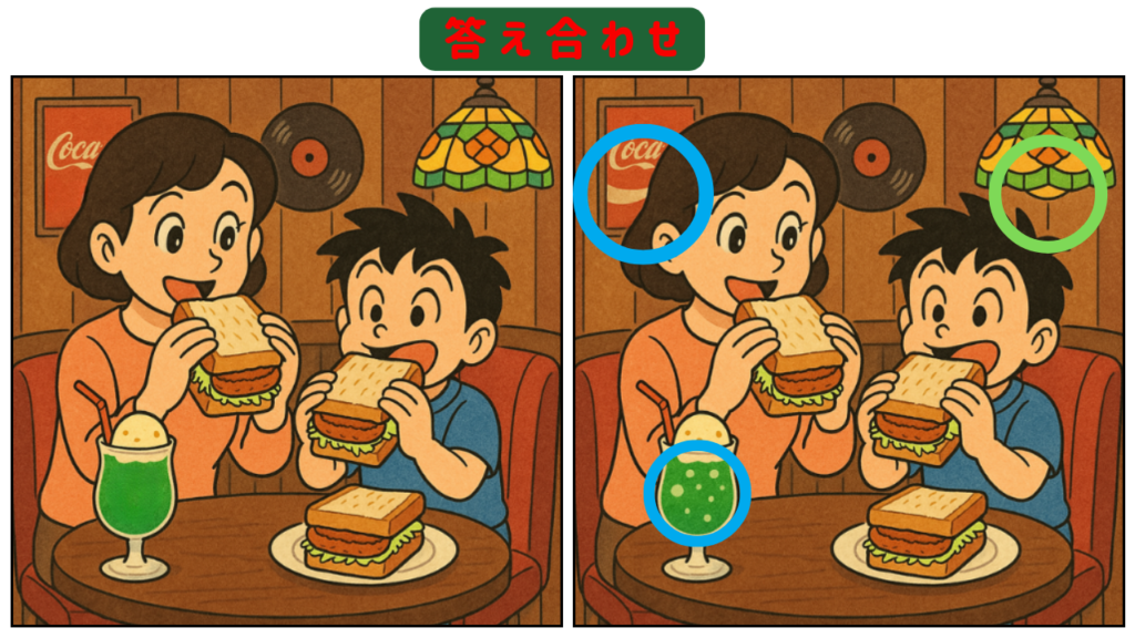 【間違い探しクイズ】【第3問】懐かしい喫茶店でのカツサンド 答え合わせ