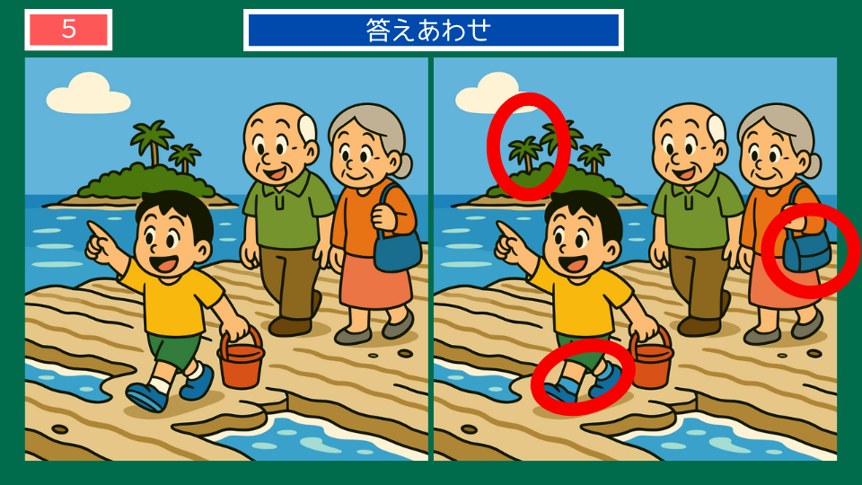 間違い探しクイズ｜宮崎・青島の鬼の洗濯板の答えイラスト
