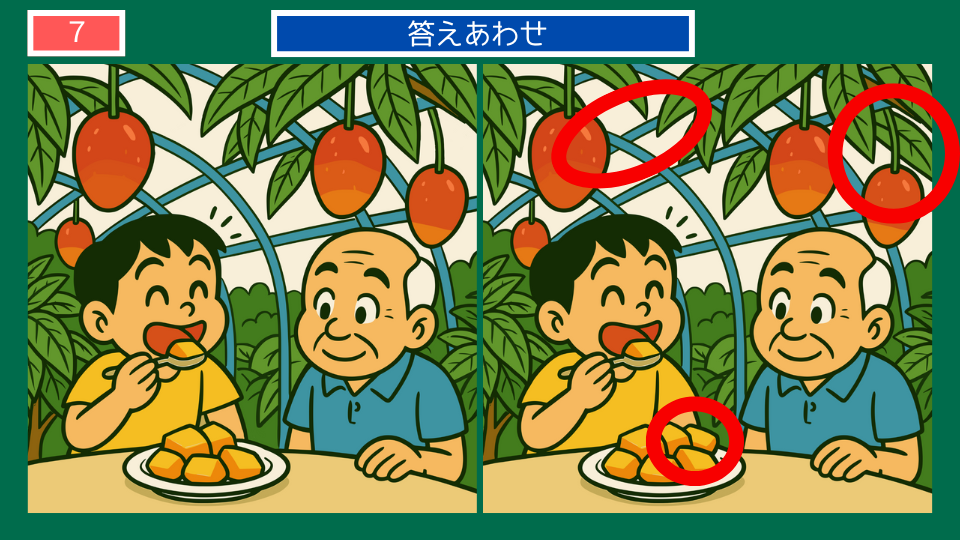 間違い探しクイズ｜宮崎完熟マンゴーの答えイラスト
