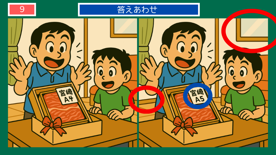 間違い探しクイズ｜宮崎牛A4とA5ランクの答えイラスト