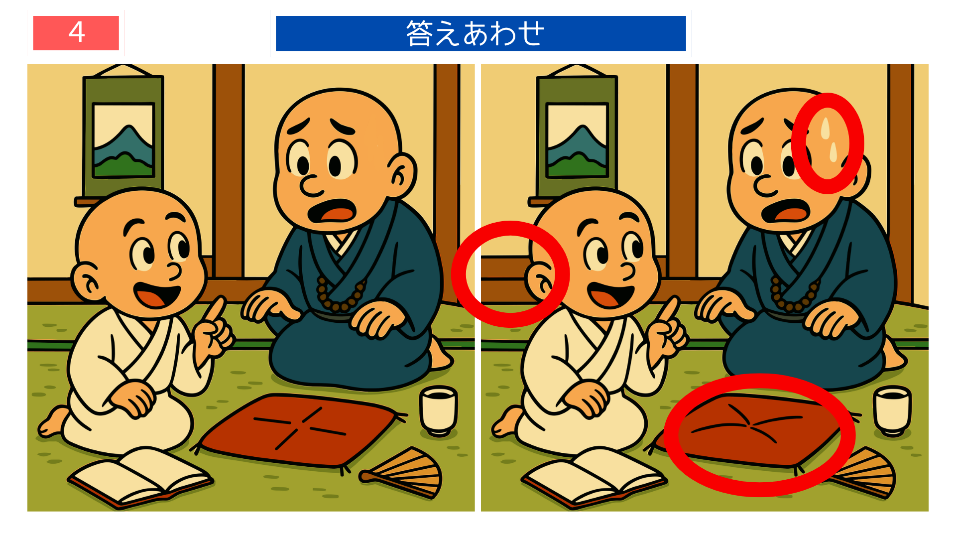 間違い探しクイズ|師匠と学ぶ一休さんの答えイラスト