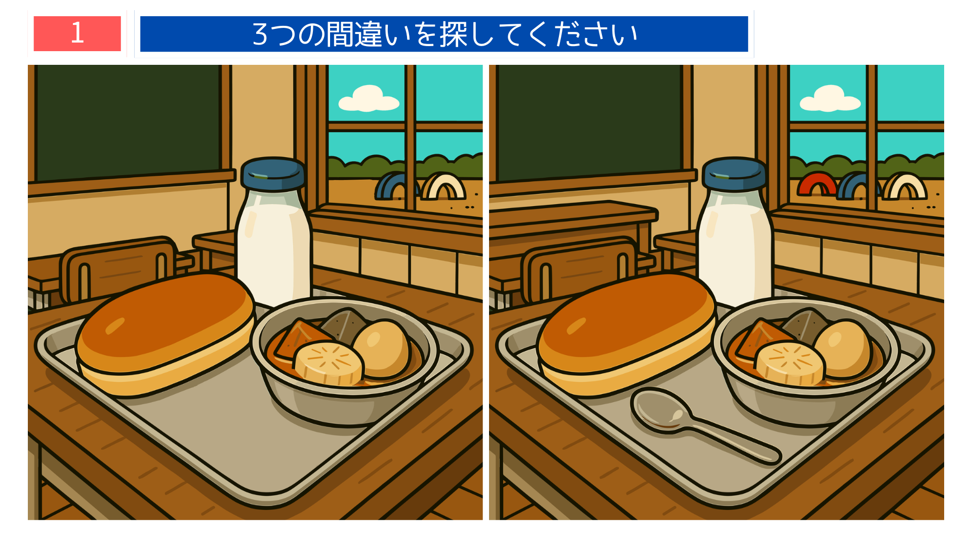 昭和の暮らしの間違い探しイラスト｜給食や神社参りなど懐かしい日本の風景