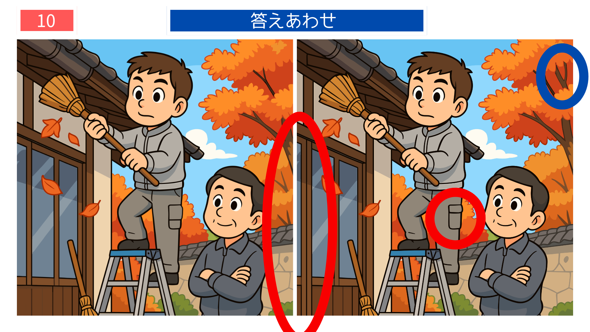 間違い探し無料印刷 キッチン整理の違いがわかる答えイラスト 大掃除テーマの脳トレ教材