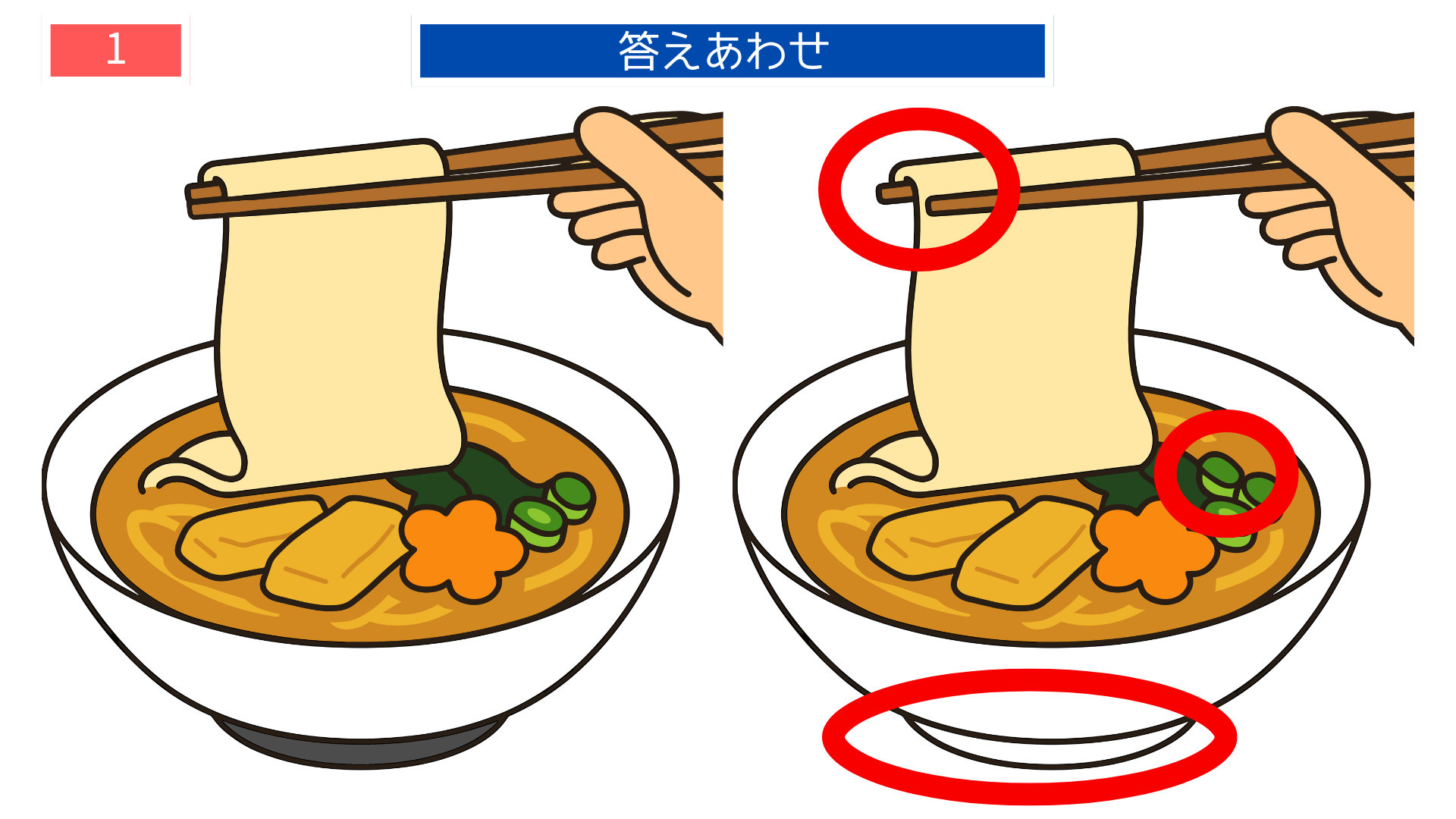 間違い探し無料印刷 こうのす川幅うどんの違いがわかる答え画像|高齢者向けレク素材