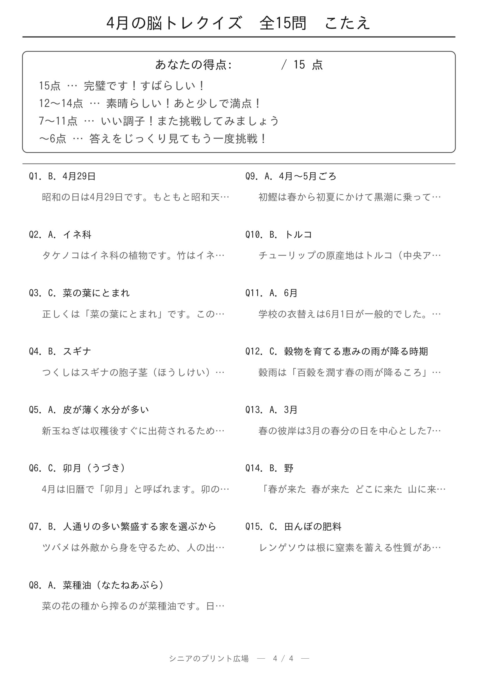 4月クイズ 答えページ