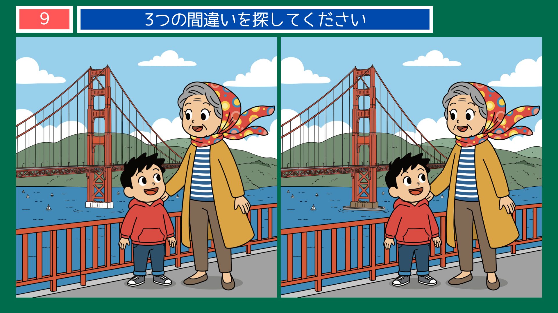 アメリカ・ゴールデンゲートブリッジの間違い探し第9問