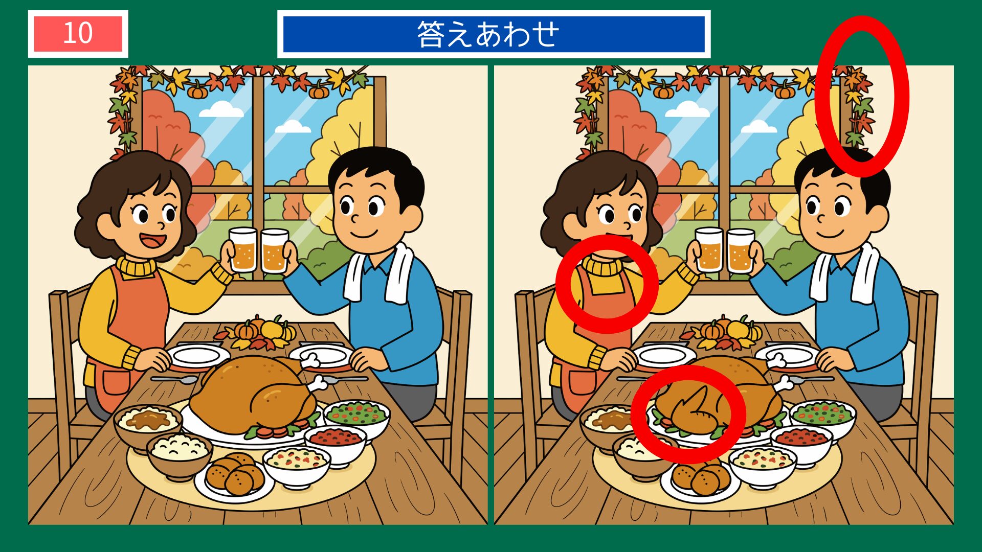 第10問答えあわせ：サンクスギビングの間違い探し解答