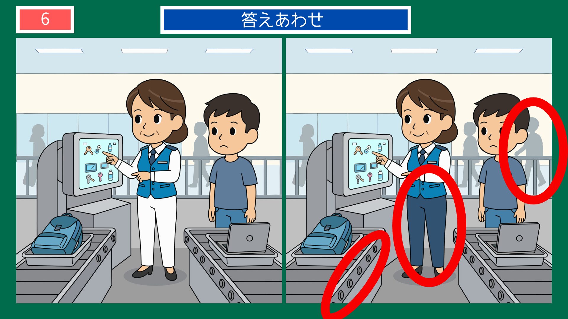 保安検査場のスタッフの間違い探し・答え