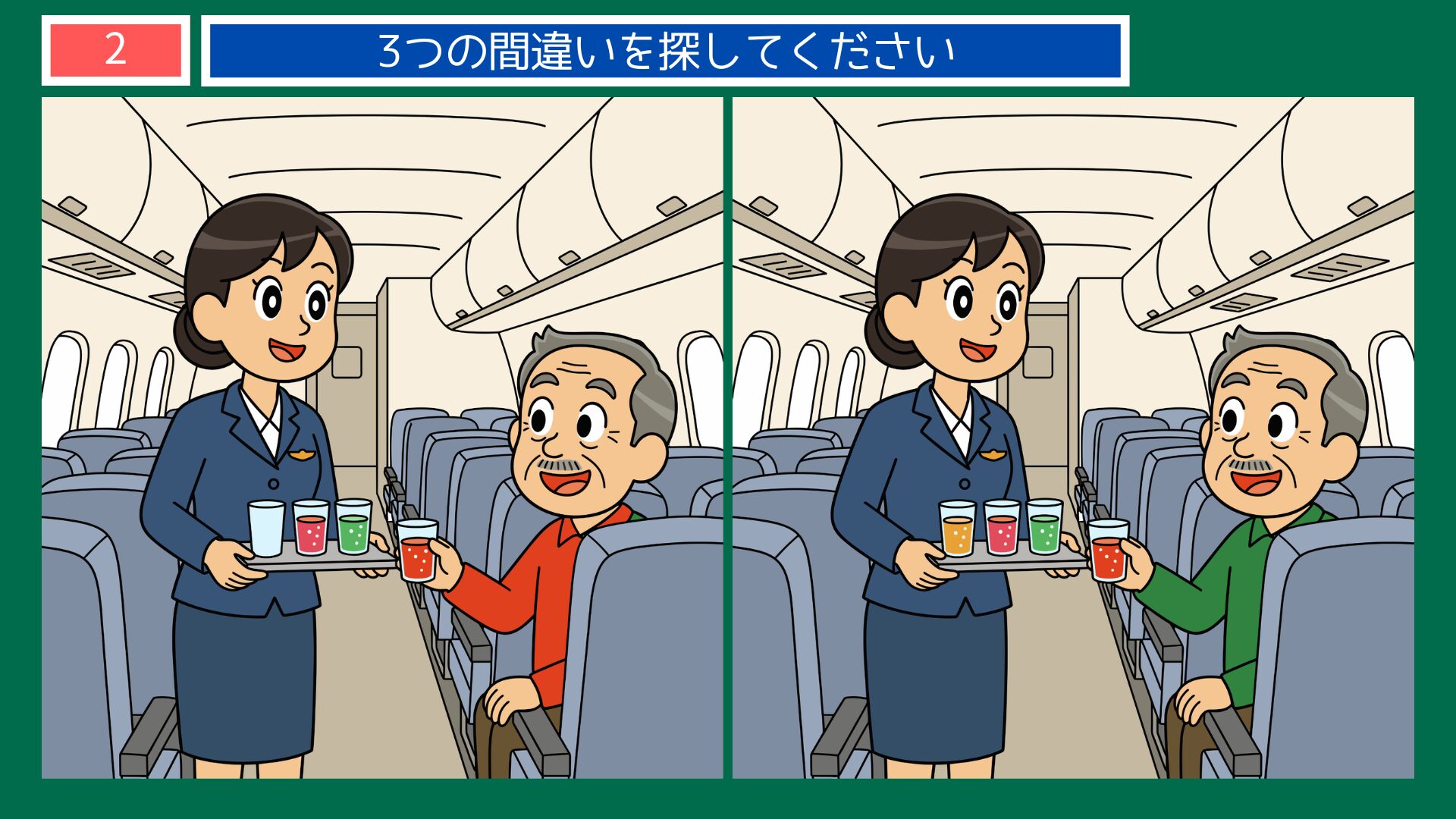 機内ドリンクサービスの間違い探し・問題