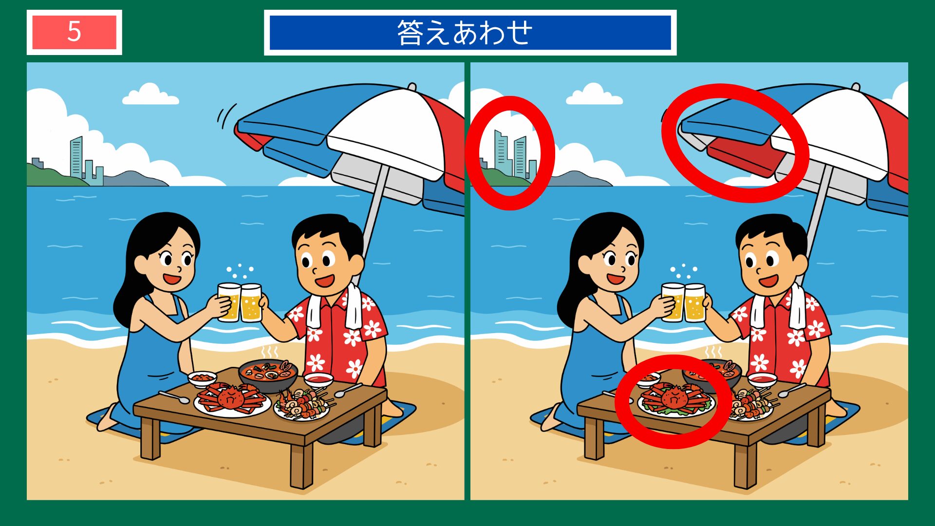 第5問答えあわせ：釜山ビーチの間違い探し解答