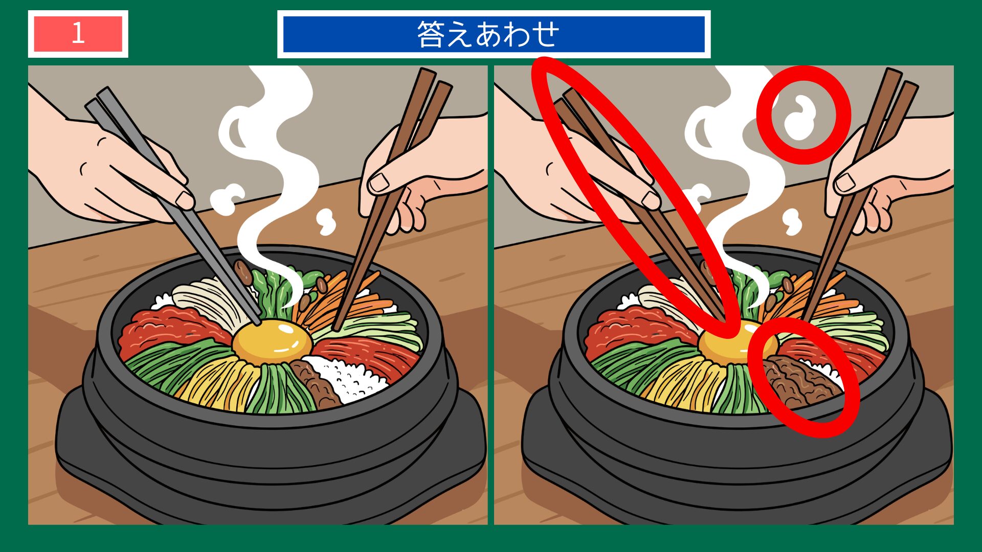 第1問答えあわせ：ビビンバの間違い探し解答
