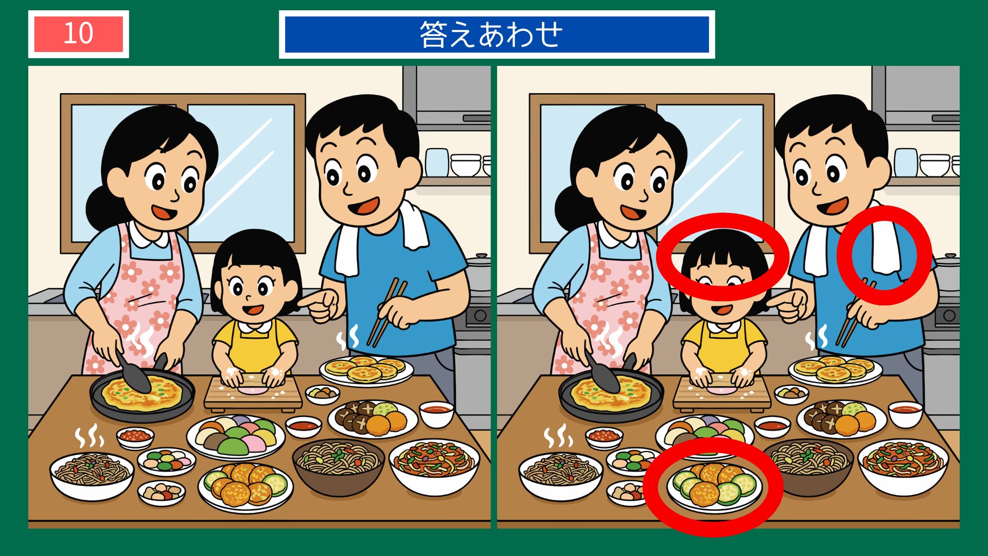 第10問答えあわせ：チュソクの食卓の間違い探し解答