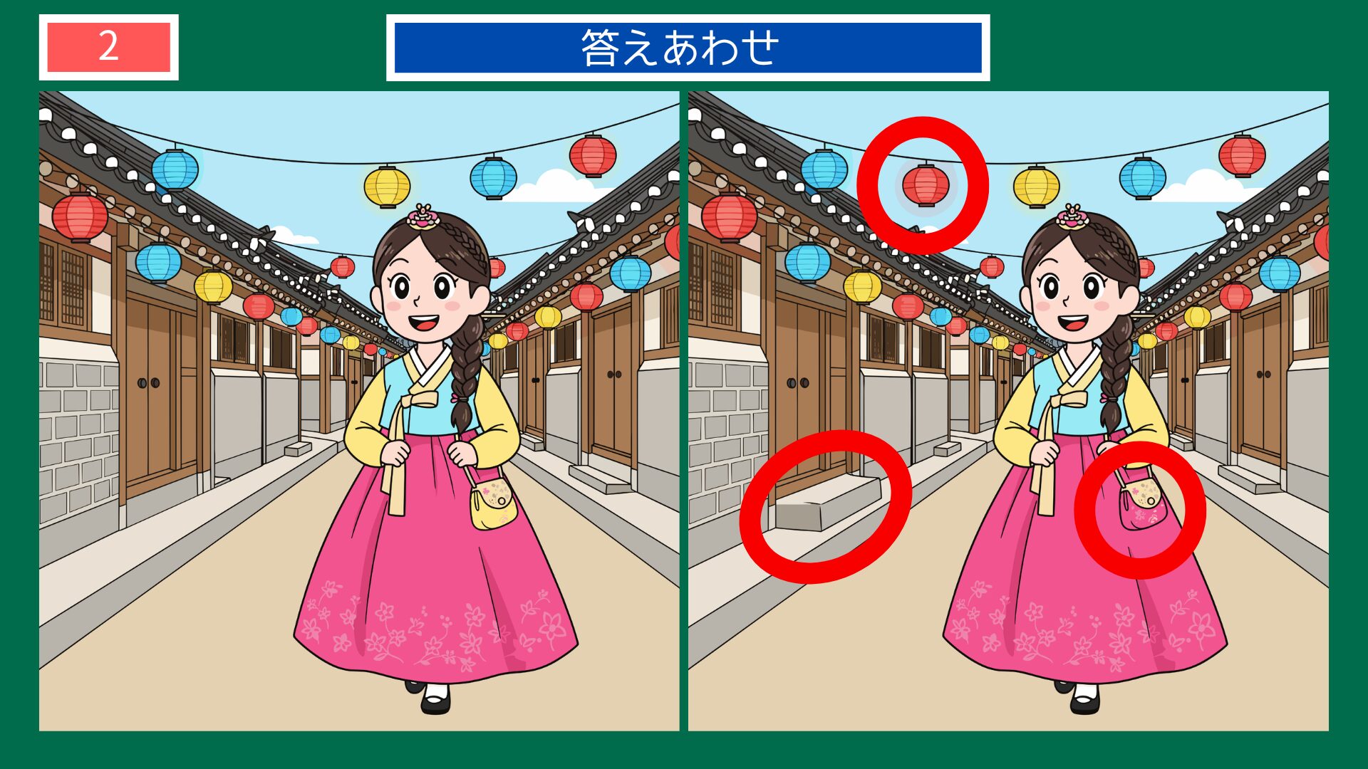 第2問答えあわせ：チマチョゴリの間違い探し解答