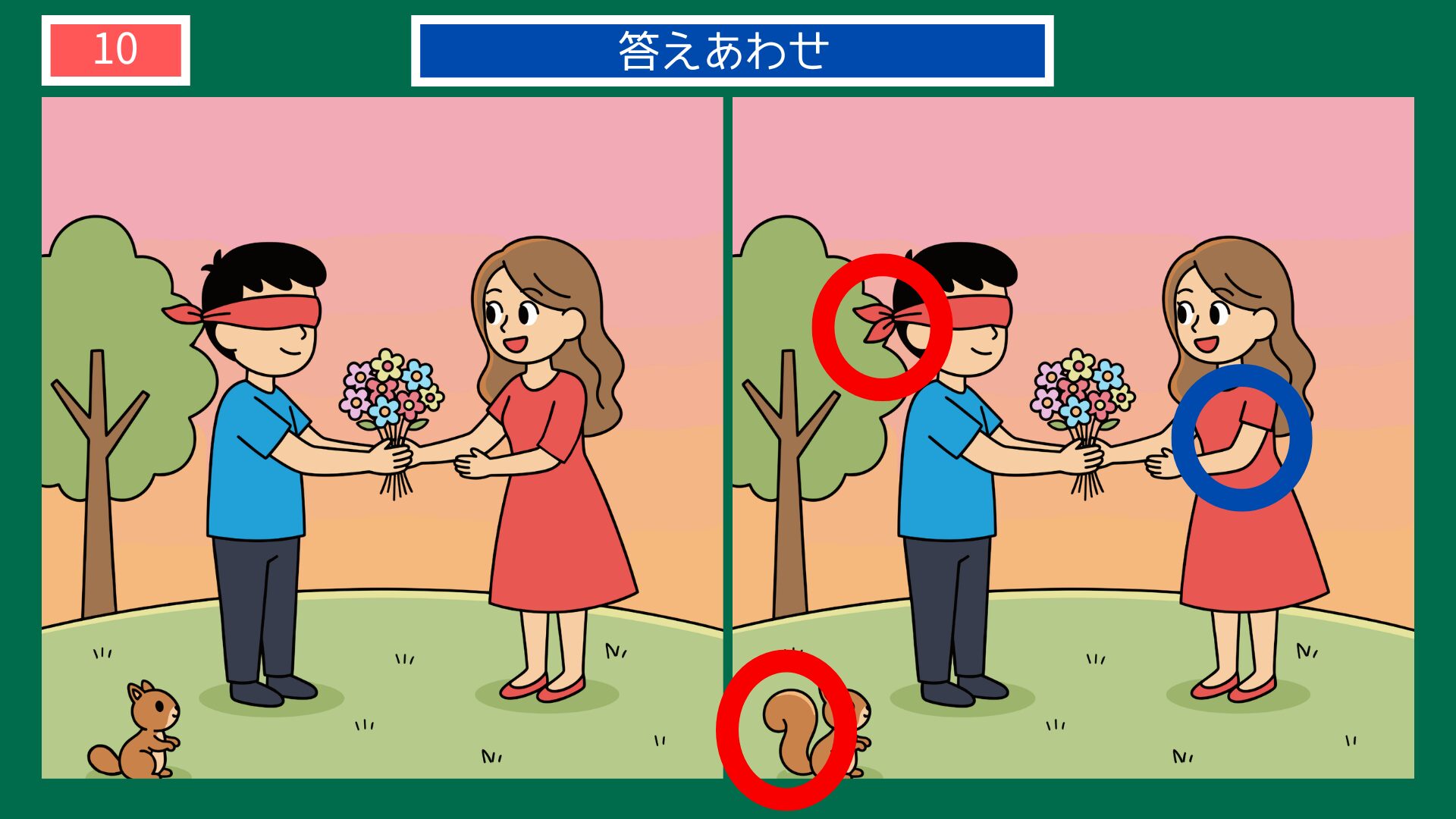 恋のことわざ間違い探し 第10問 恋は盲目 答え