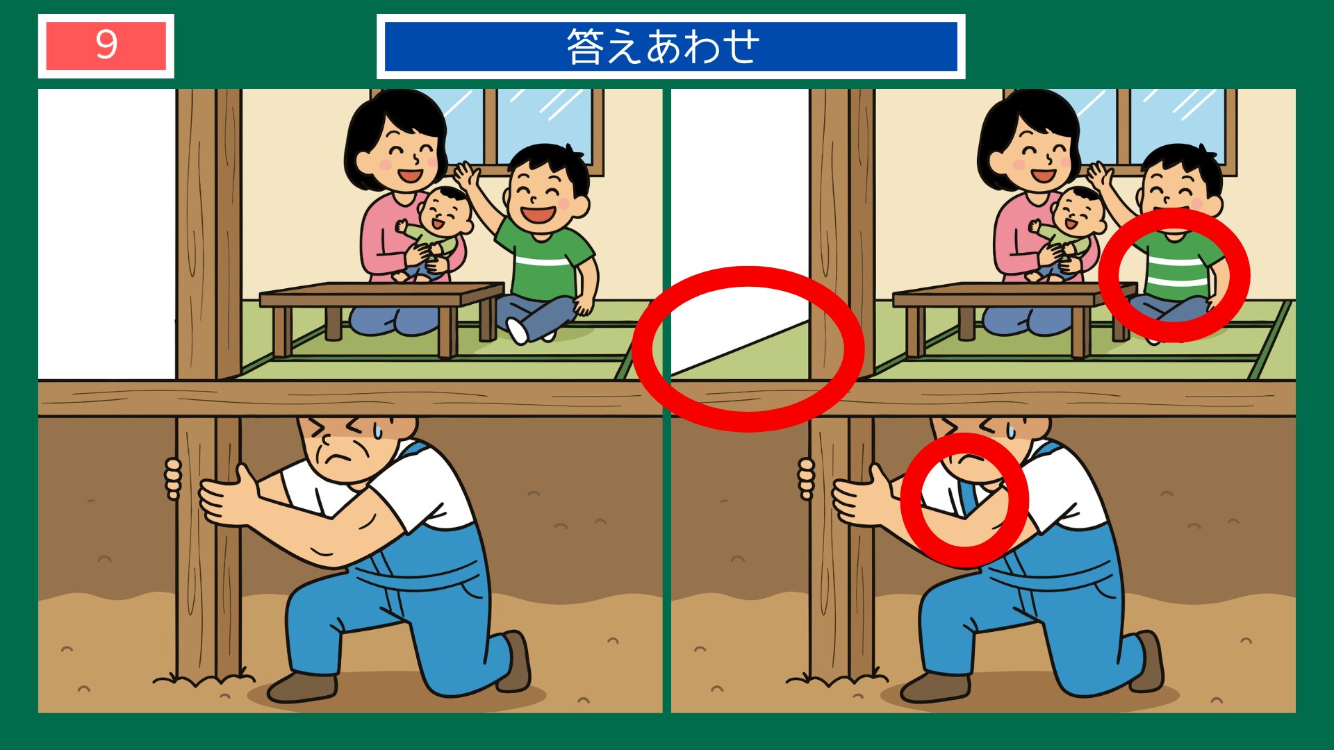 縁の下の力持ちの間違い探し答え