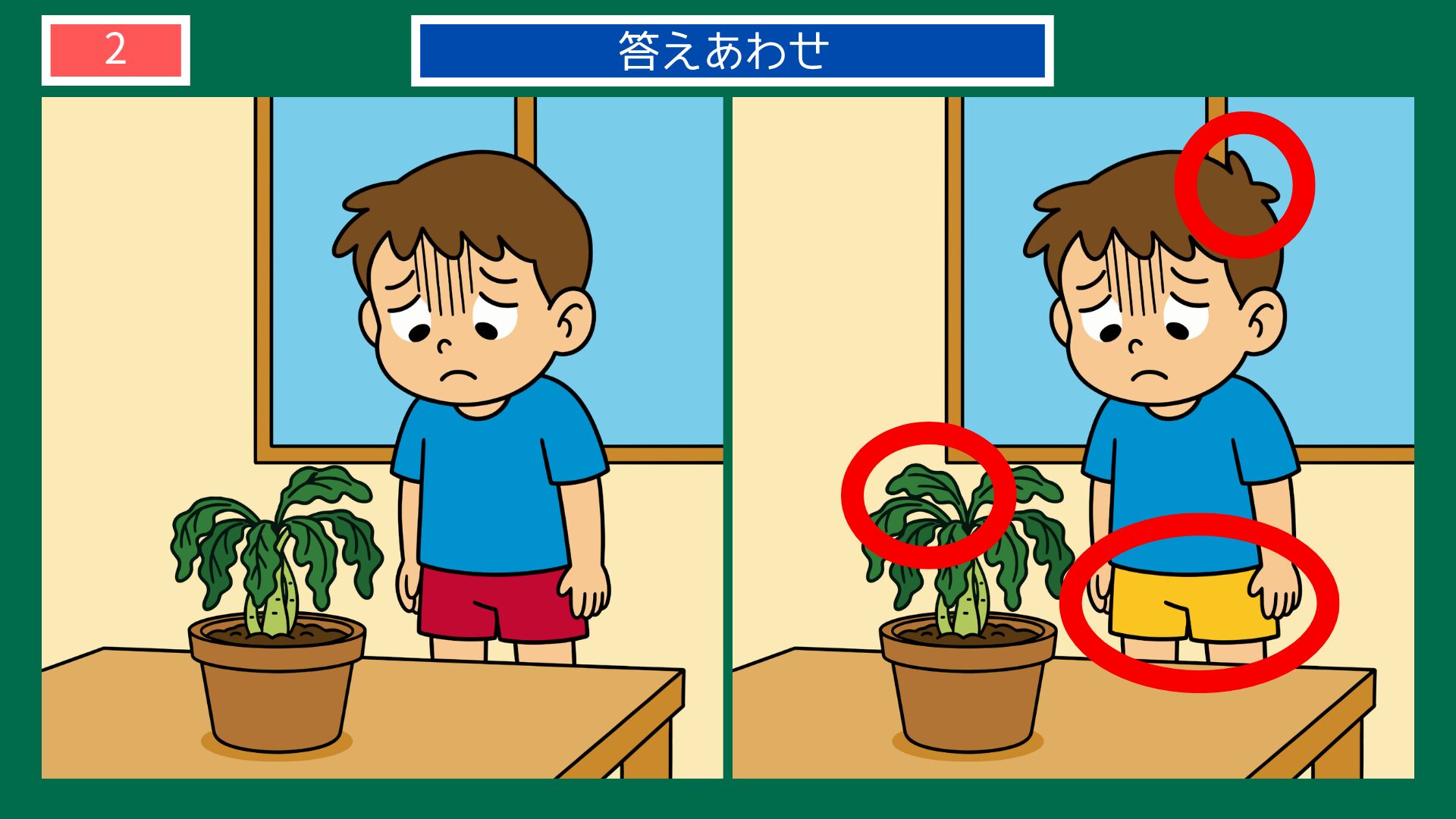 第2問答えあわせ：青菜に塩の間違い探し解答