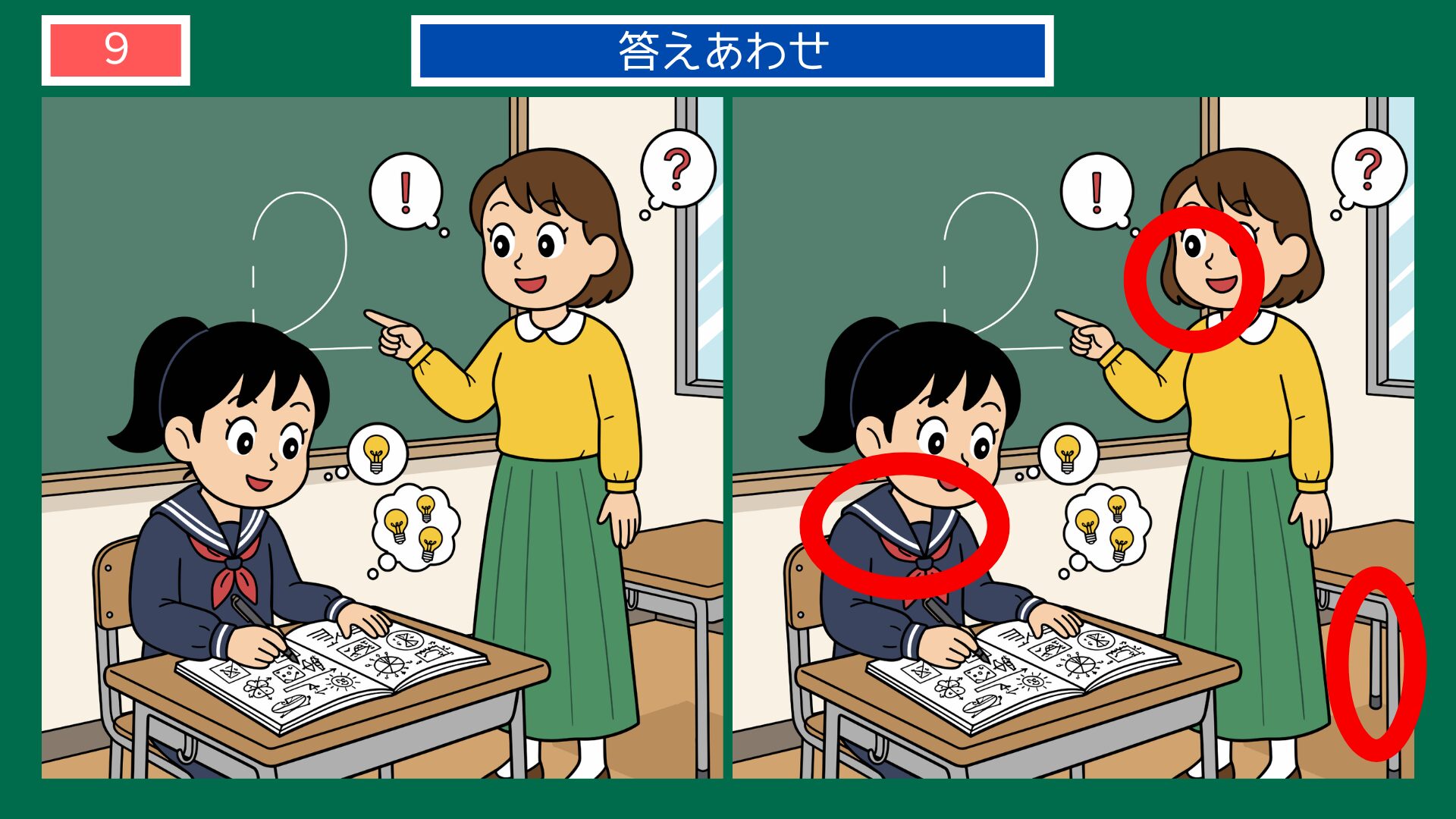 第9問の答えあわせ：一を聞いて十を知るの間違い探し解答