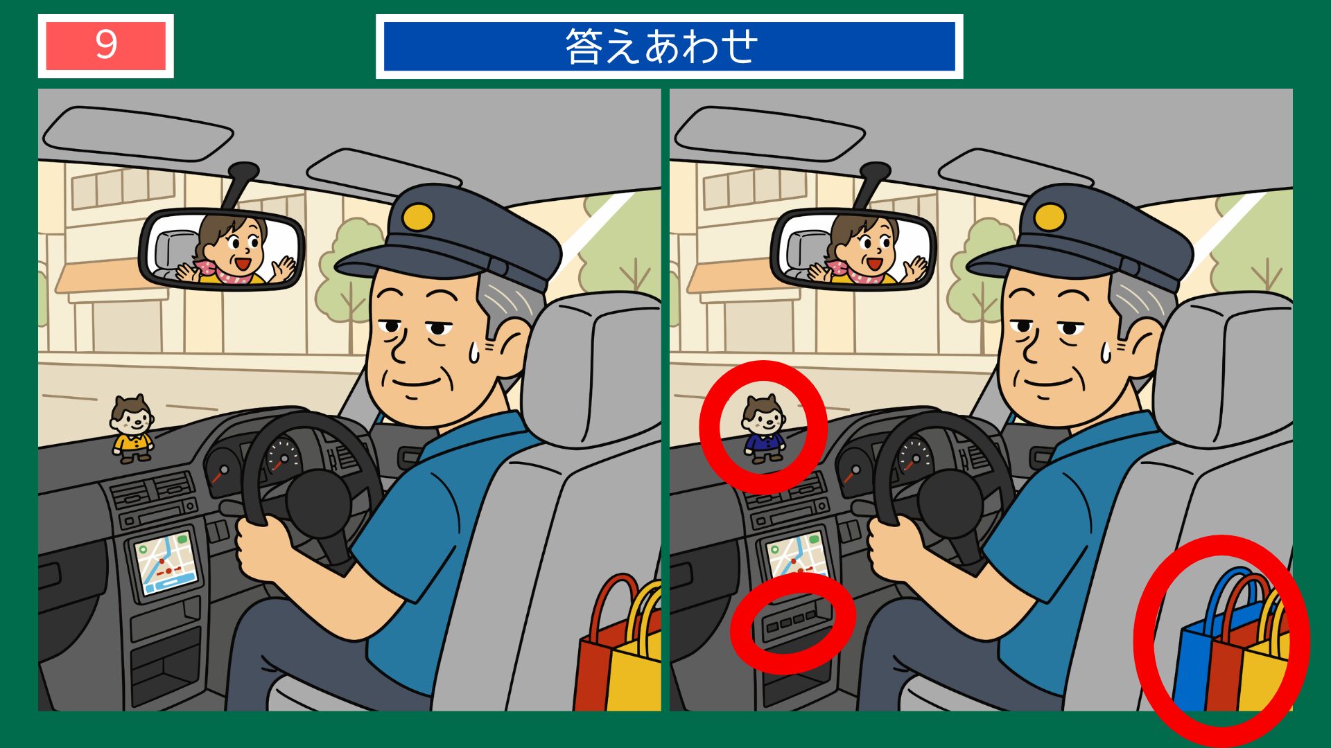 第9問の答え：タクシー運転手とお客さんの笑顔