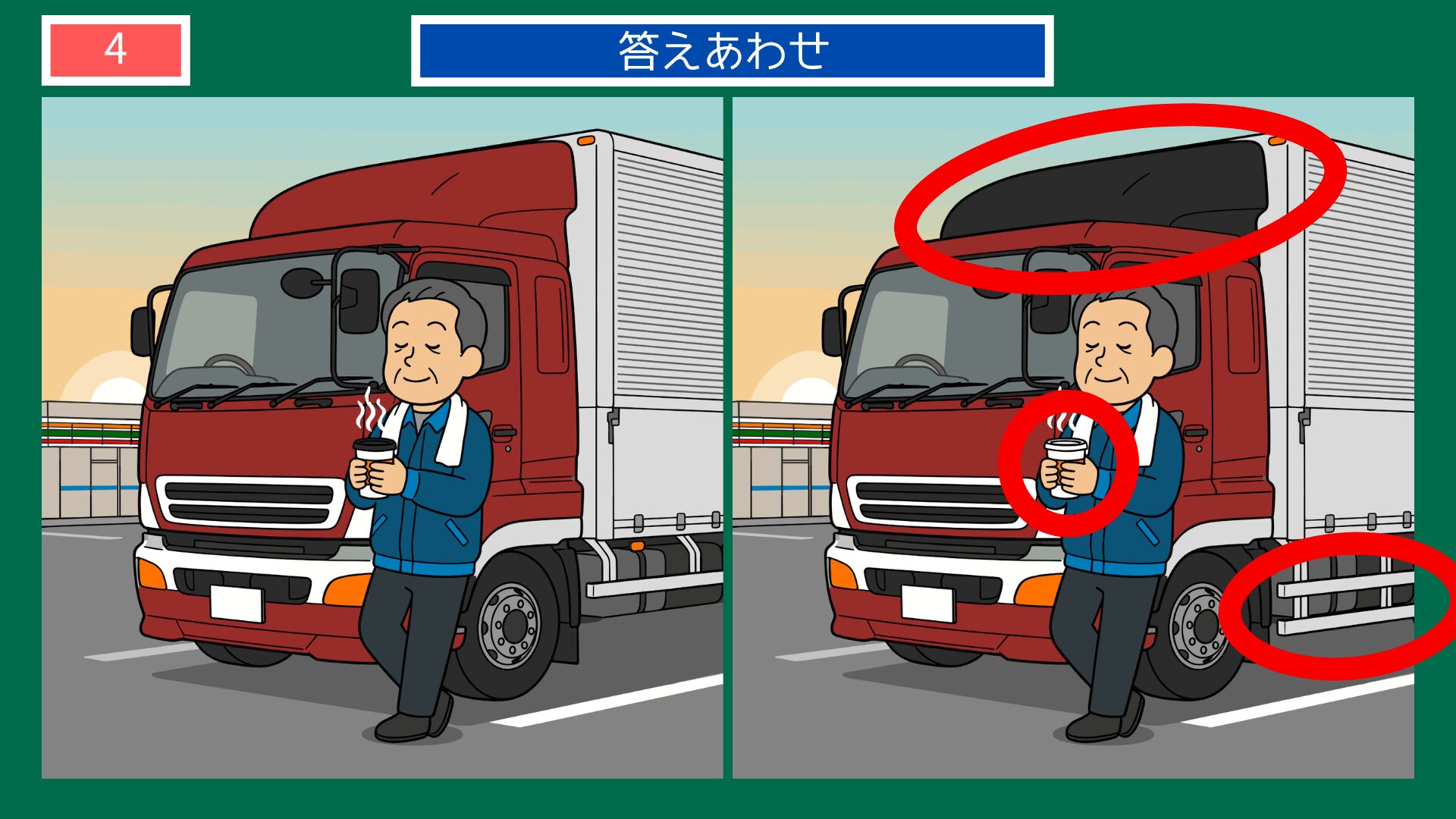 第4問の答え：トラック運転手の休憩シーン