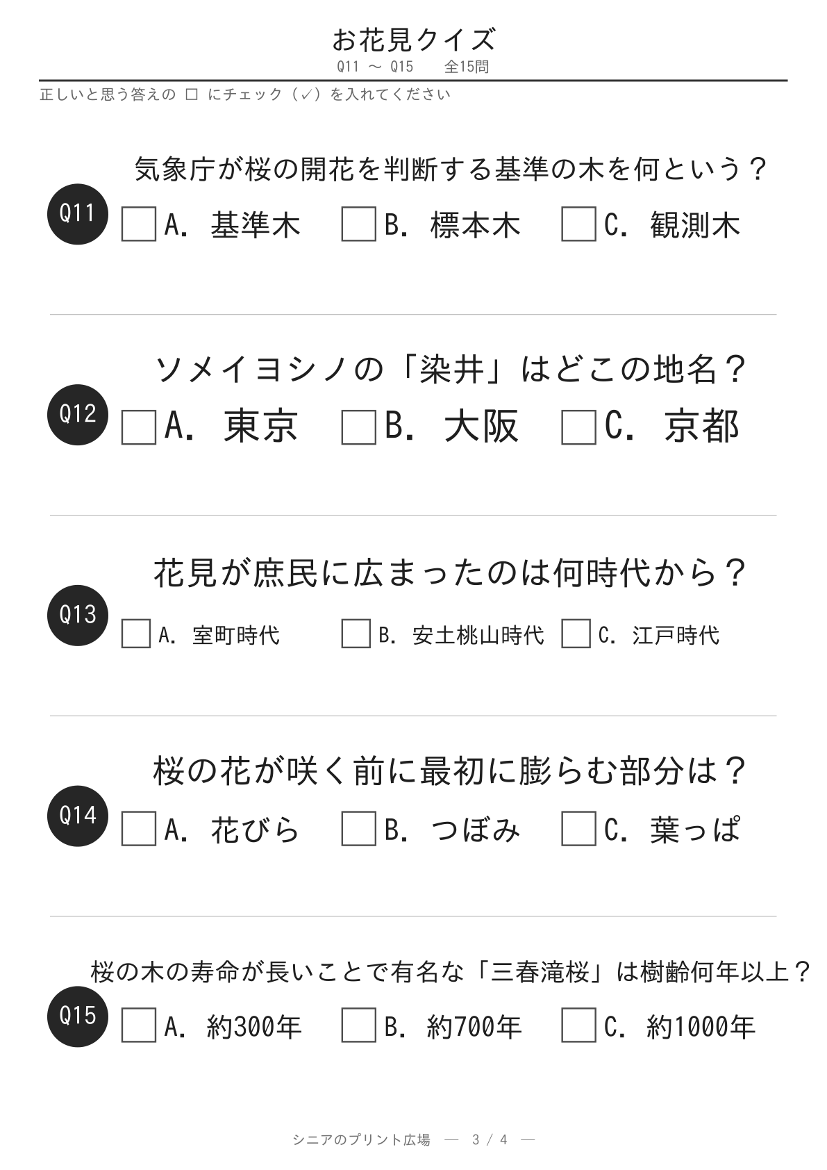 お花見クイズ 問題ページ3