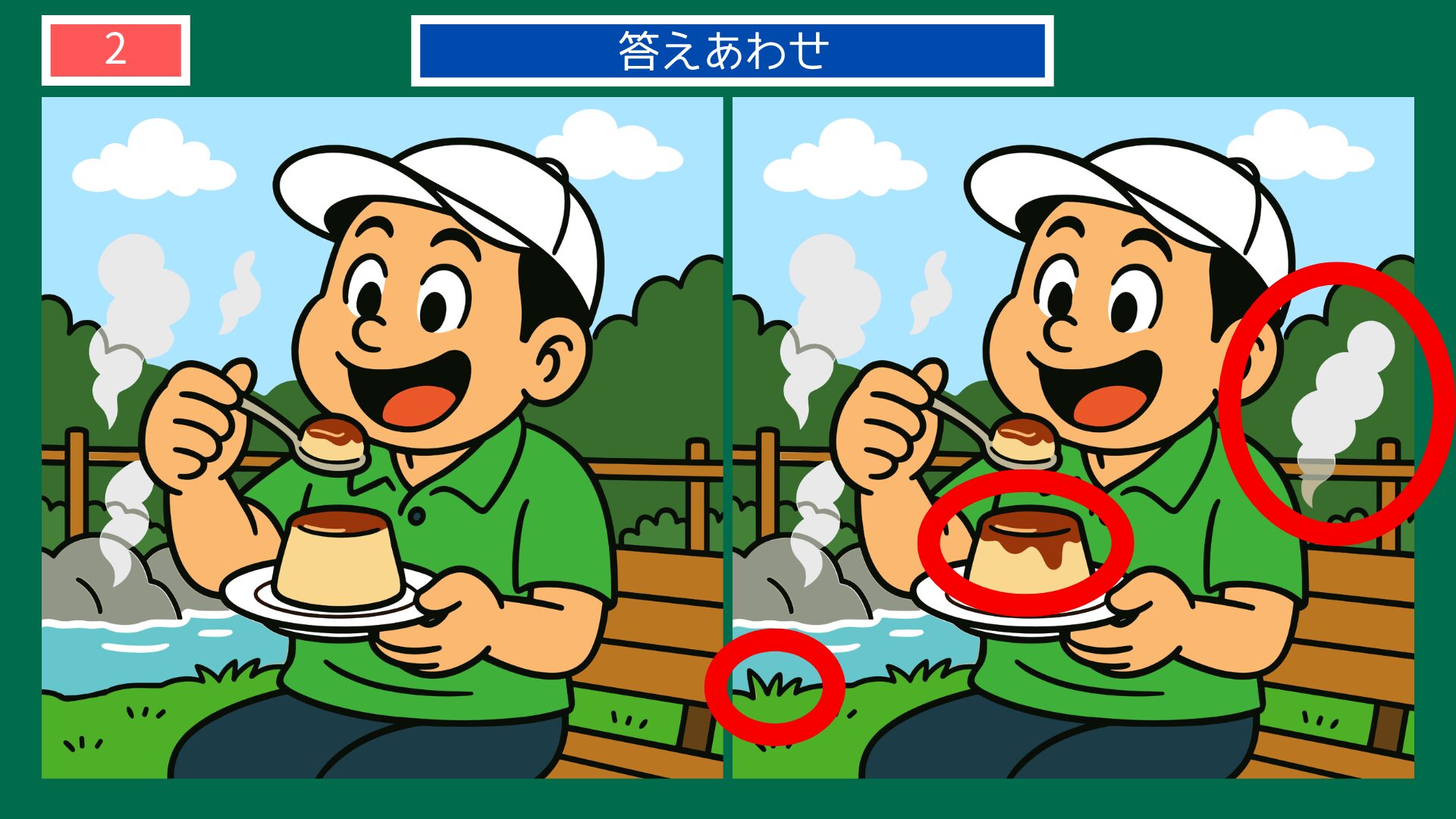 大分県の間違い探し 第2問 地獄蒸しプリンの答え