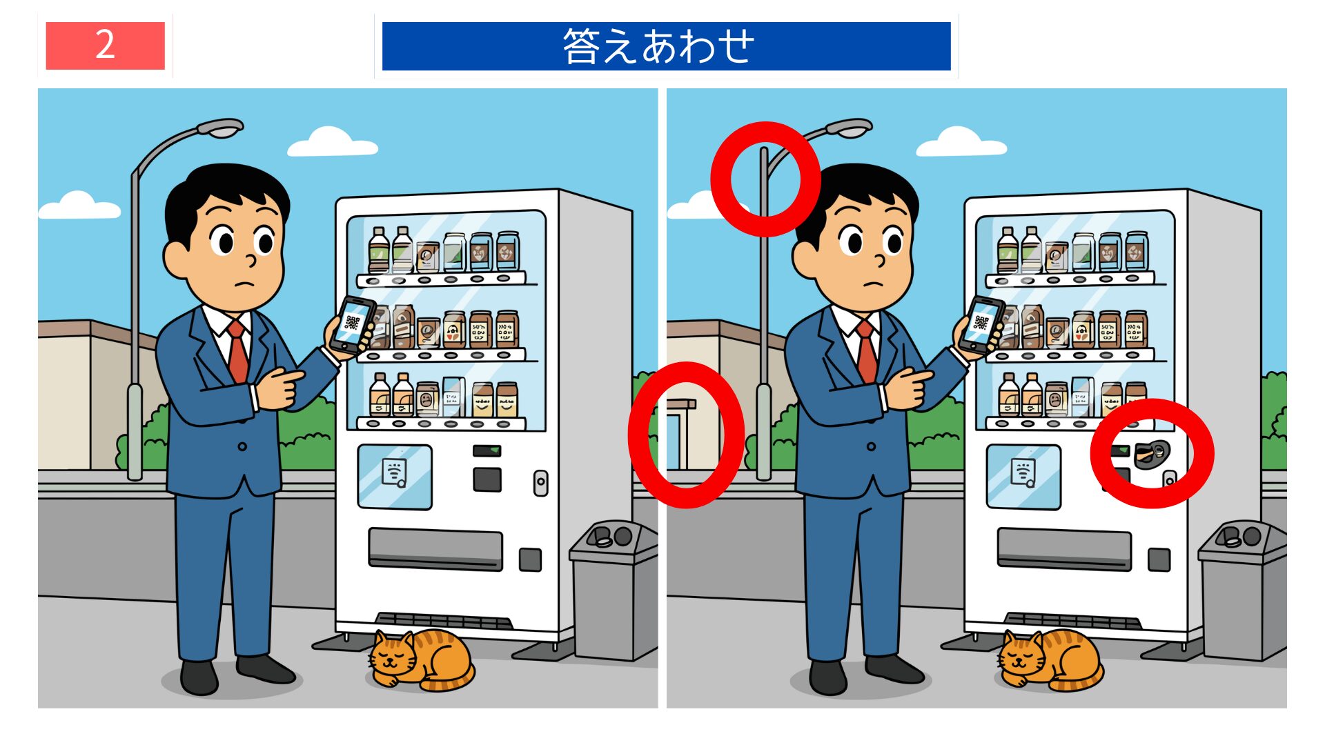 第2問の答えあわせ：自販機の間違い探し解答