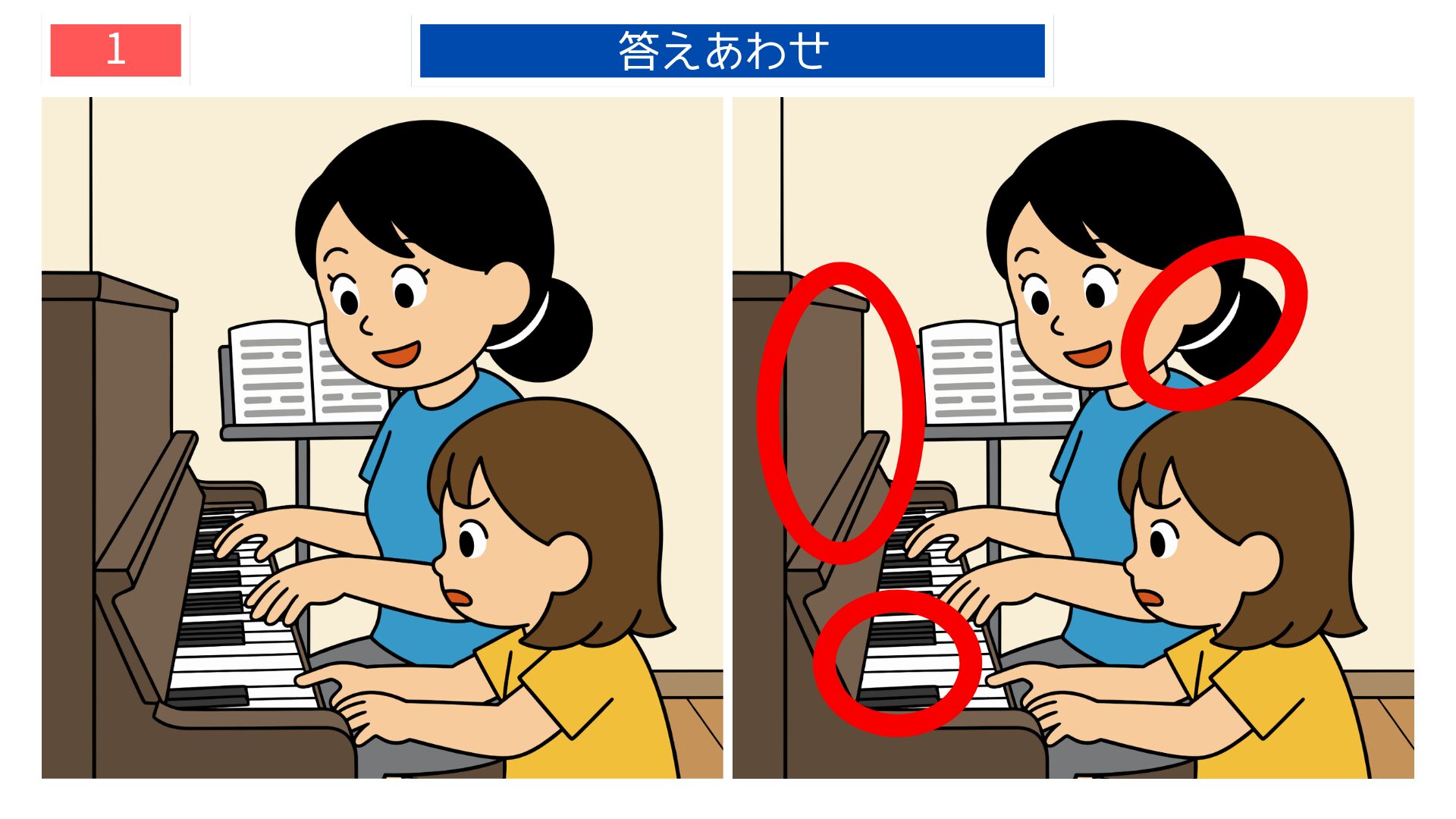 第1問の答えあわせ：ピアノレッスンの間違い探し解答