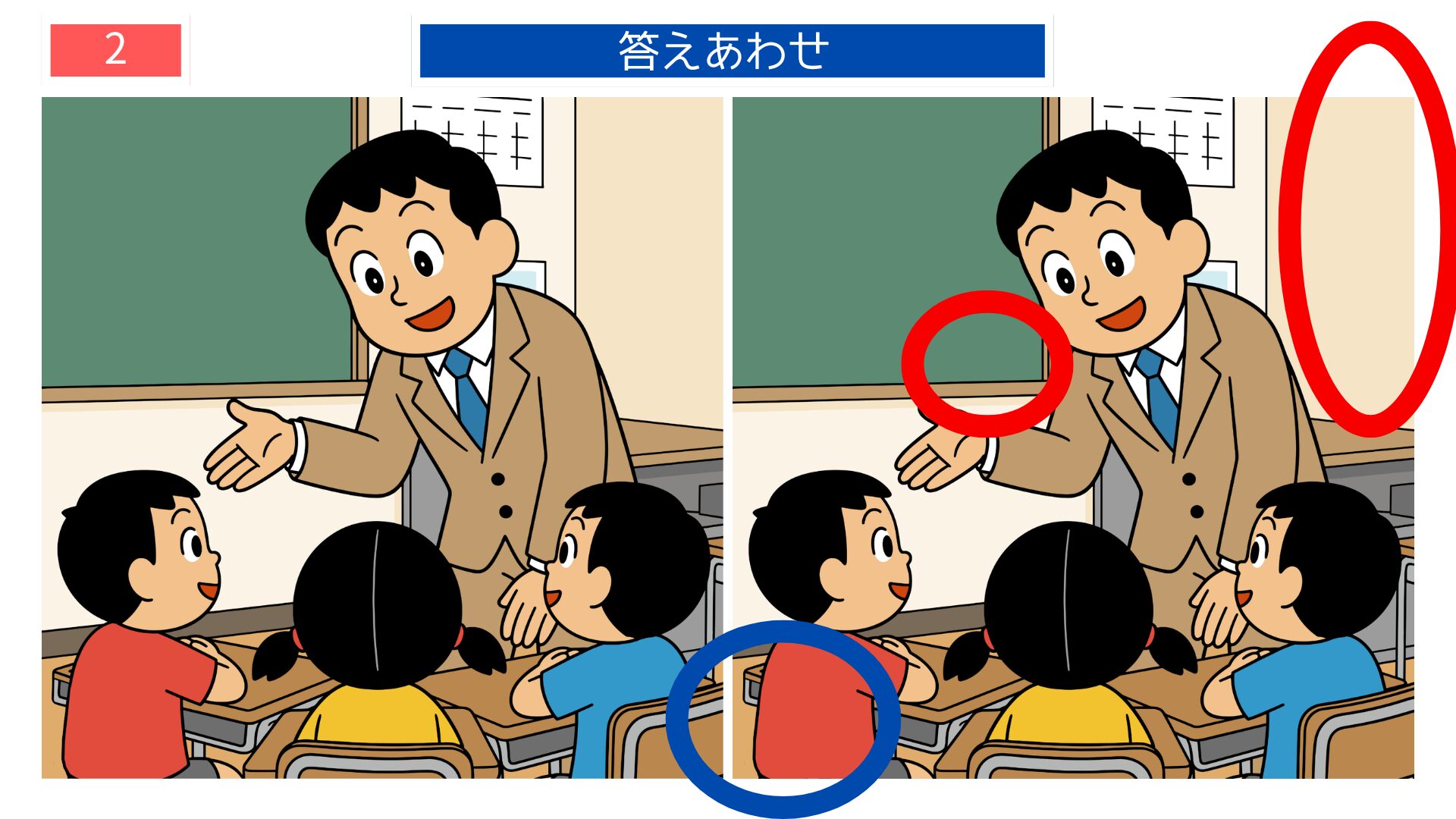 第2問の答えあわせ：授業中の先生の間違い探し解答