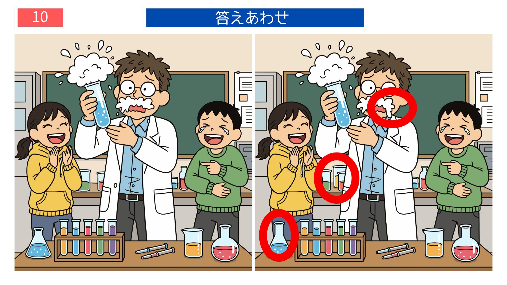 第10問の答えあわせ：理科の実験の間違い探し解答