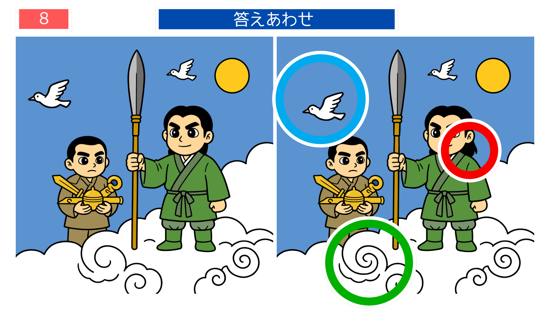 第8問の答えあわせ：雲の上の英雄の間違い探し解答