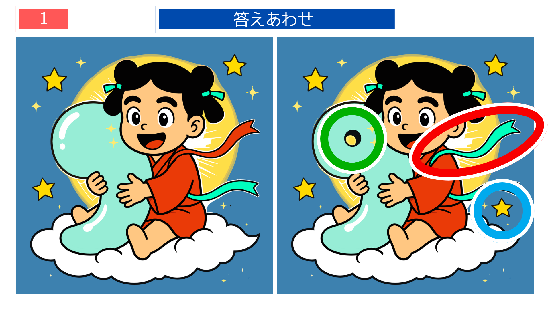 第1問の答えあわせ：かぐや姫の間違い探し解答