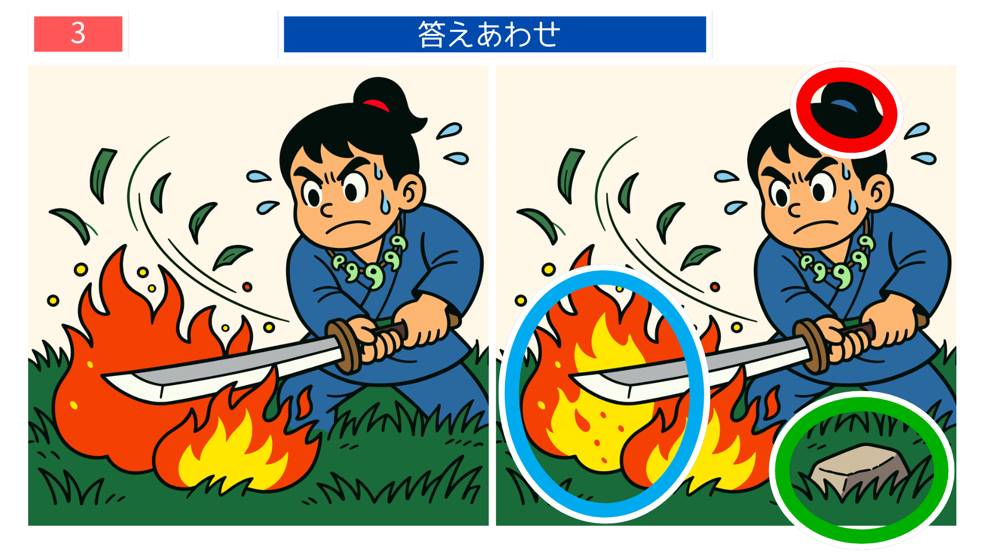 第3問の答えあわせ：ヤマトタケルの間違い探し解答