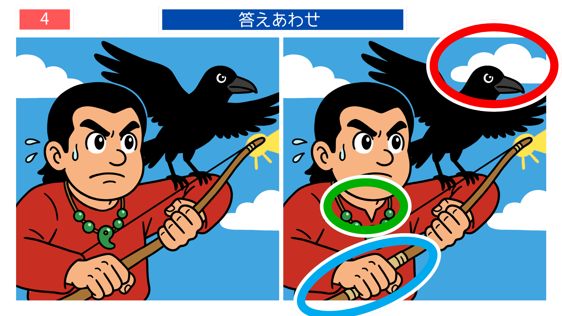 第4問の答えあわせ：八咫烏の間違い探し解答