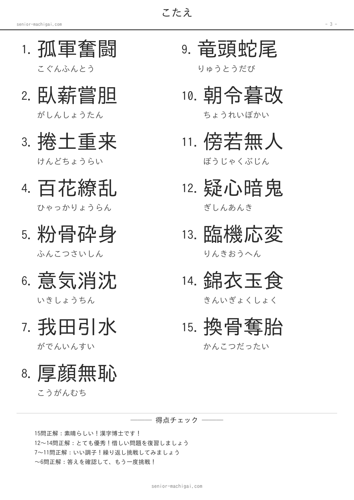 四字熟語 穴埋め問題 むずかしい こたえ合わせ