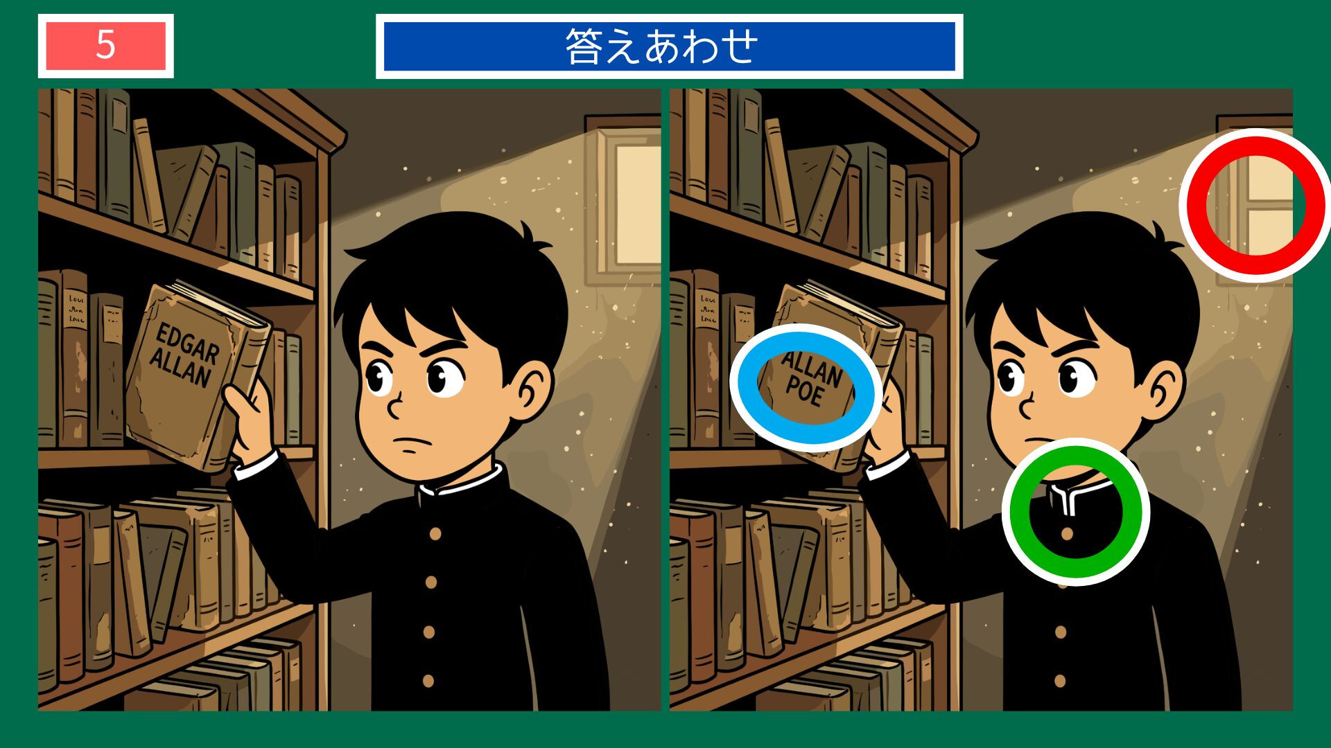 江戸川乱歩の間違い探し 第5問 図書館でポーの本を探す少年の答え