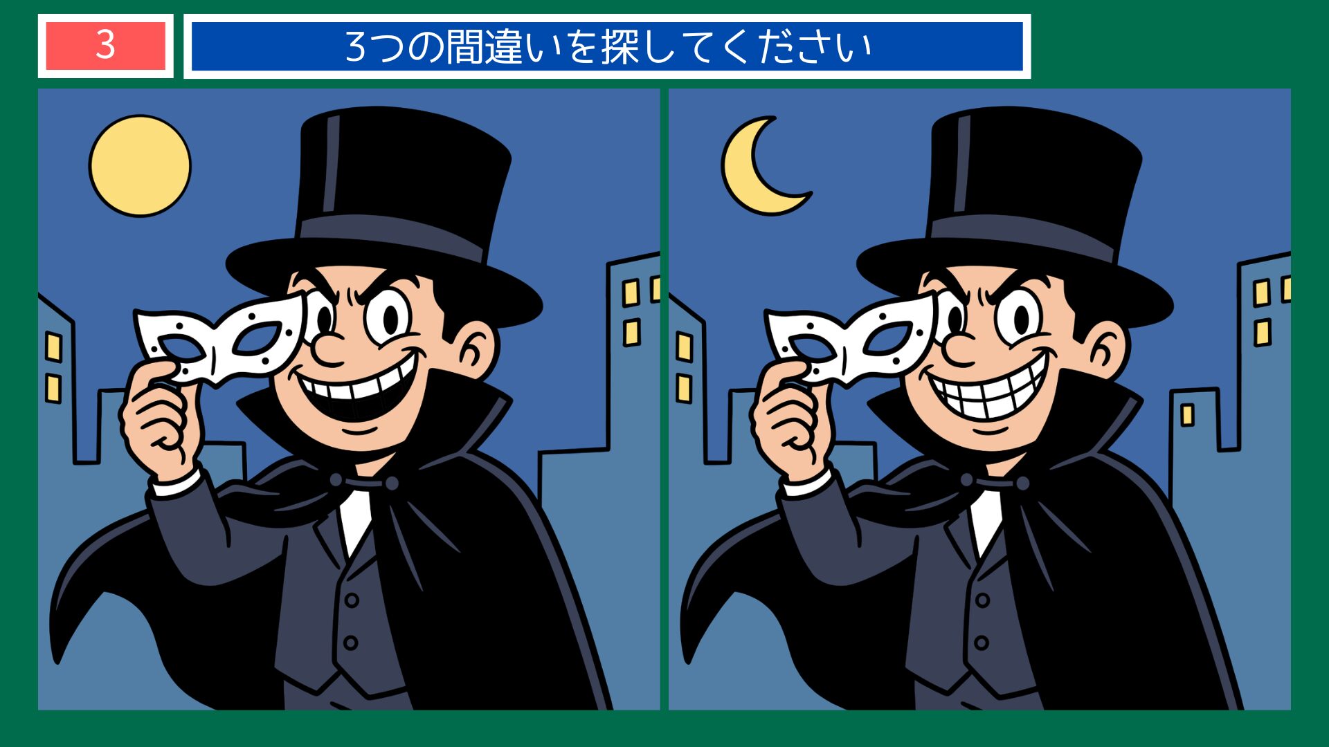 江戸川乱歩の間違い探し 第3問 怪人二十面相・夜の対決の問題イラスト