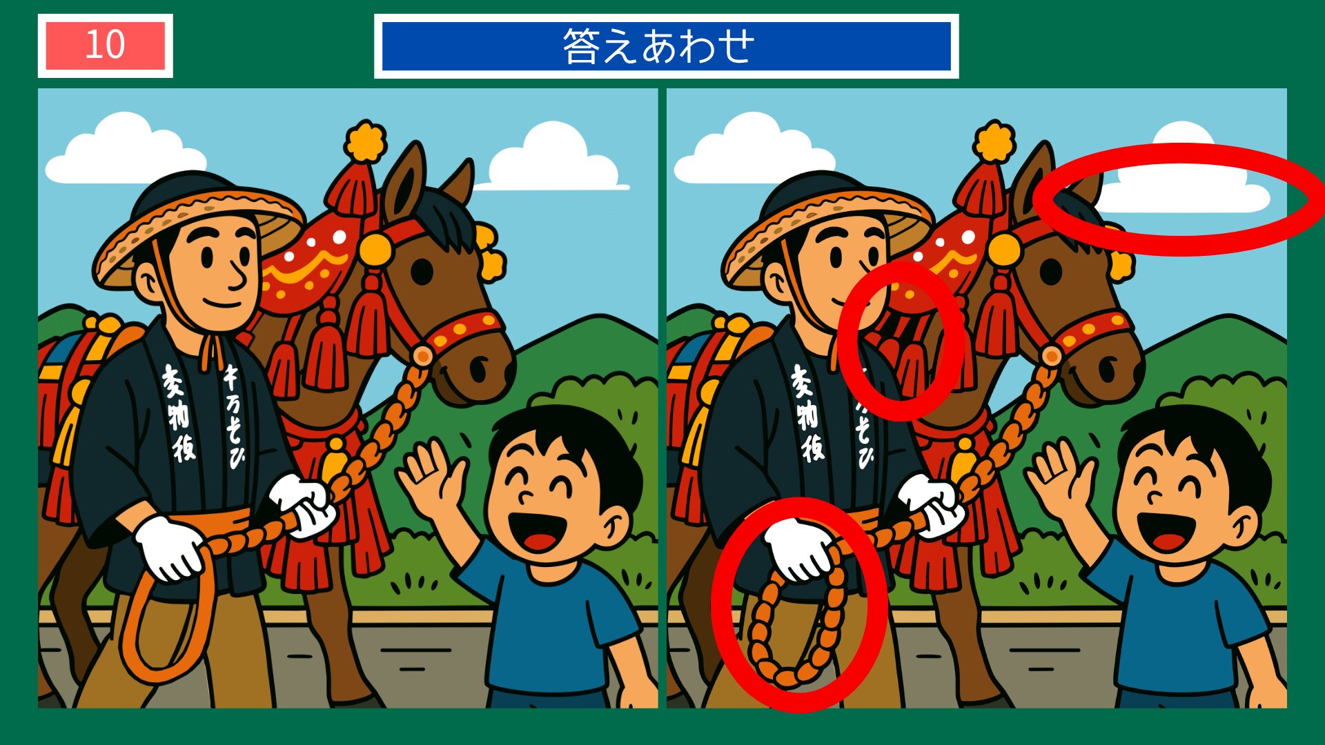 岩手県の間違い探し 第10問 チャグチャグ馬コの答え