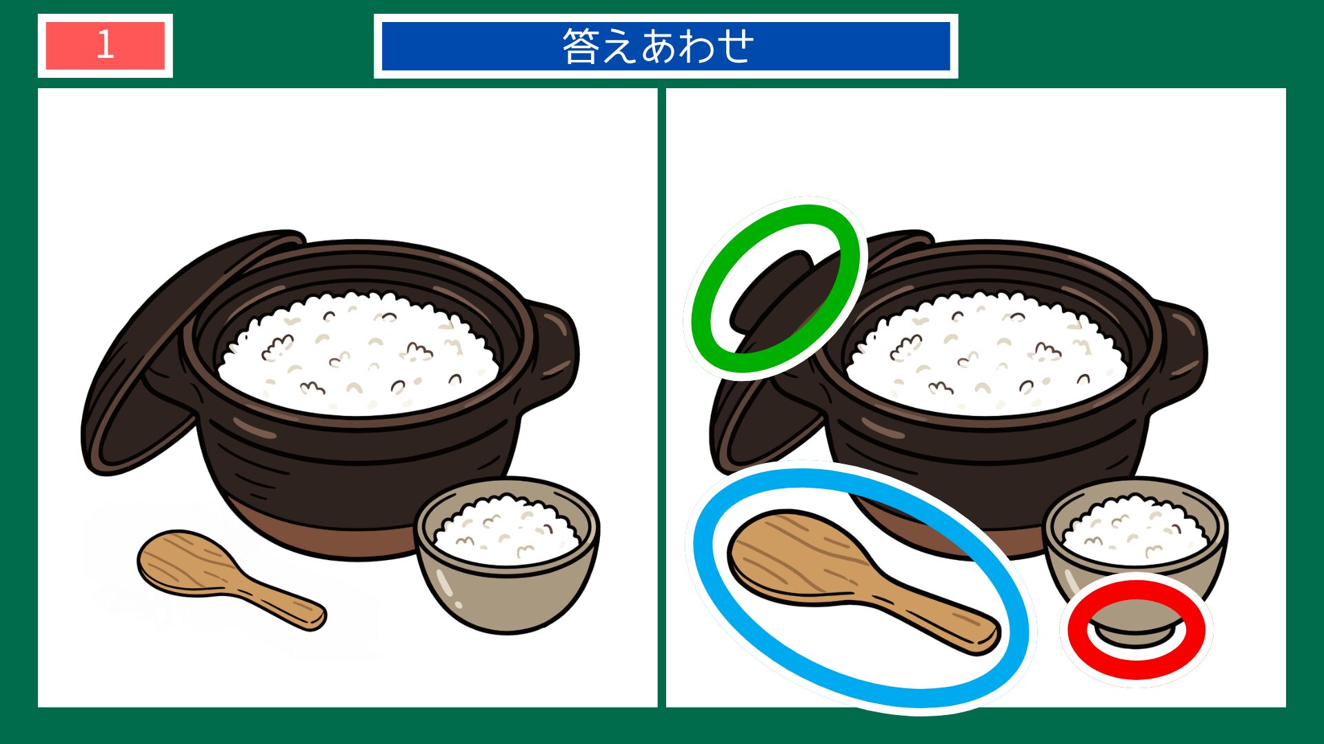お米の間違い探し 第1問 土鍋ごはんの答え