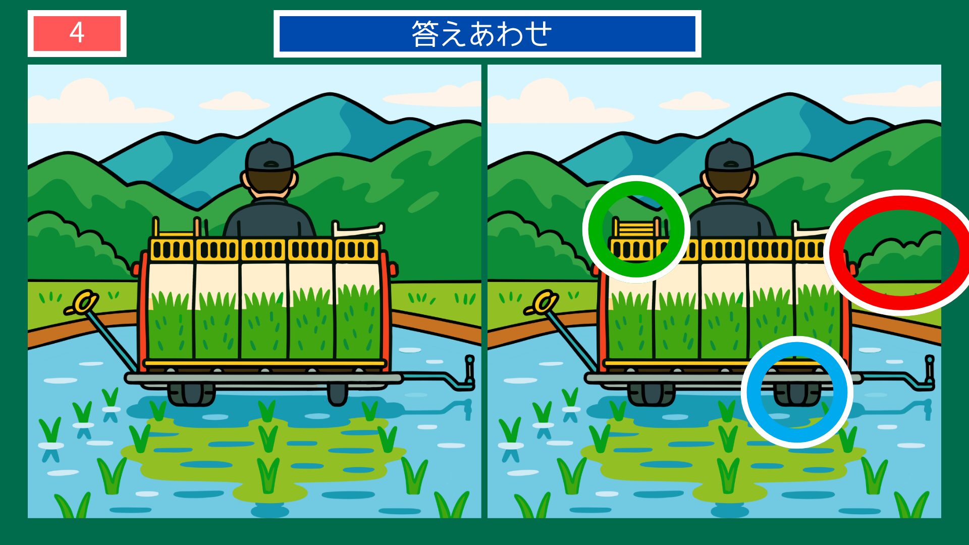 お米の間違い探し 第4問 コンバインで稲刈りの答え