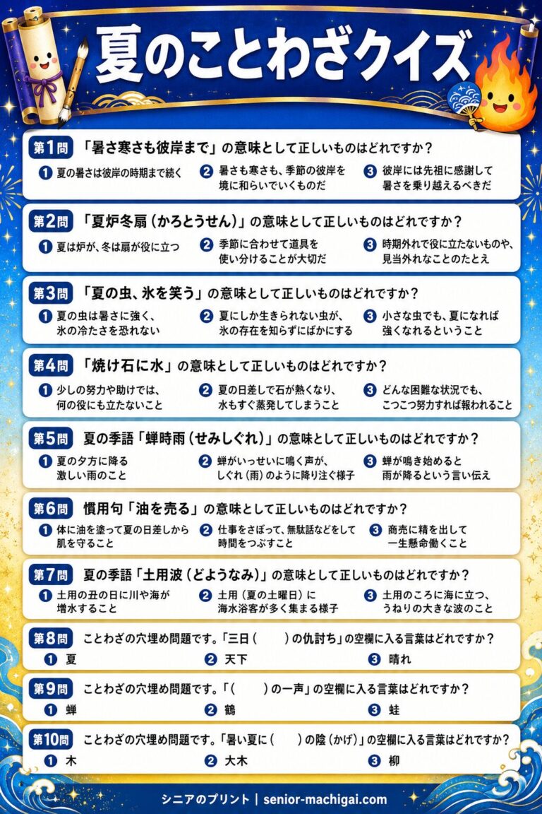 夏のことわざクイズプリント 全10問