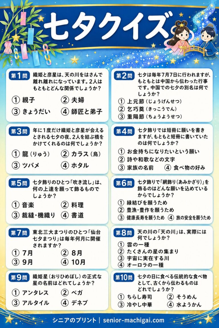 七夕クイズプリント 全10問