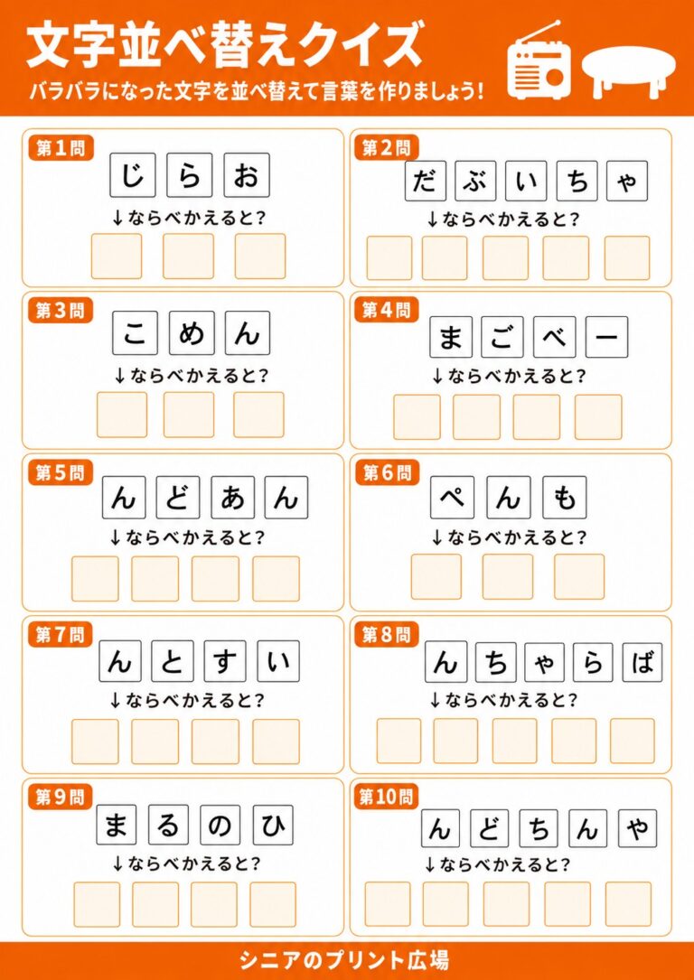 文字並べ替えクイズ 昭和の言葉編 全10問