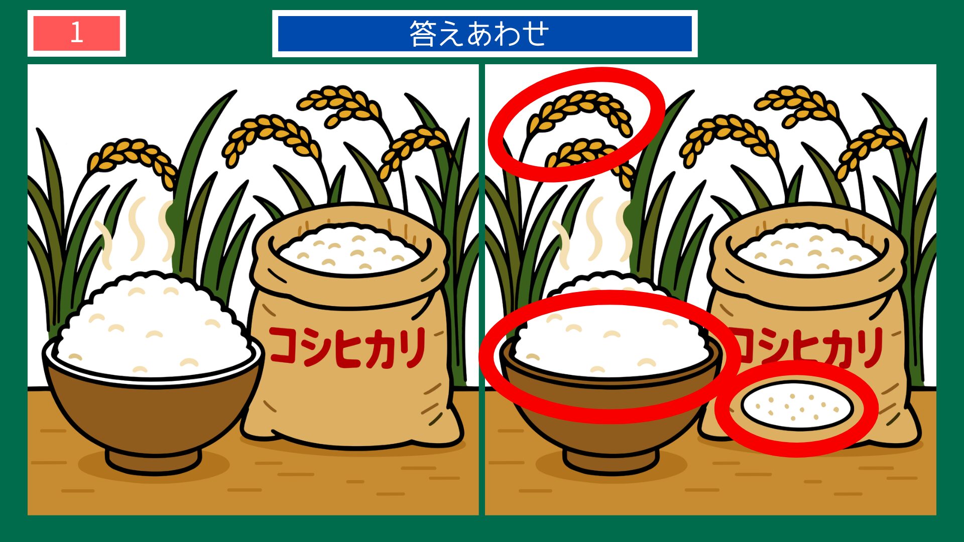 新潟県の間違い探し 第1問 コシヒカリと稲穂の答え