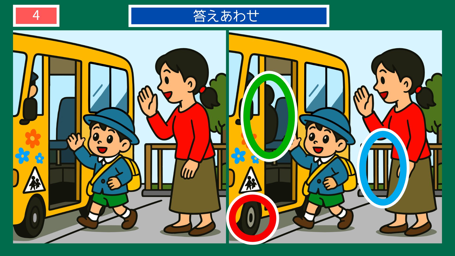成長過程の間違い探し 第4問 幼稚園バスの答え