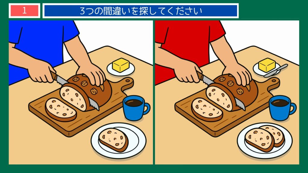 食パンを切る朝ごはん の問題イラスト