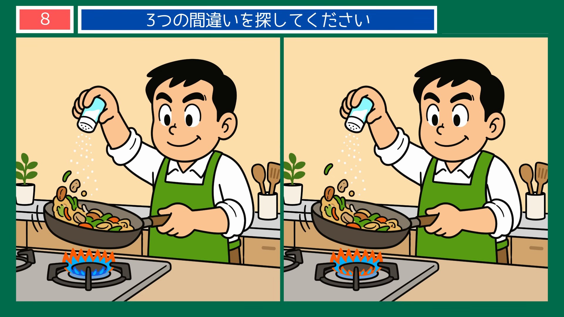 フライパンで野菜炒め の問題イラスト