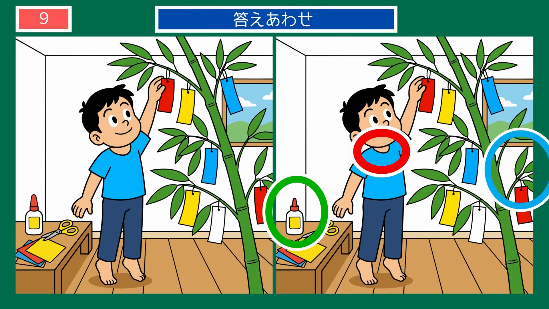 笹に短冊をかざる男の子 の答え