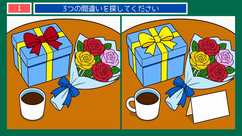 父の日 家族のありがとうの間違い探し 第1問 父の日の贈り物の問題イラスト
