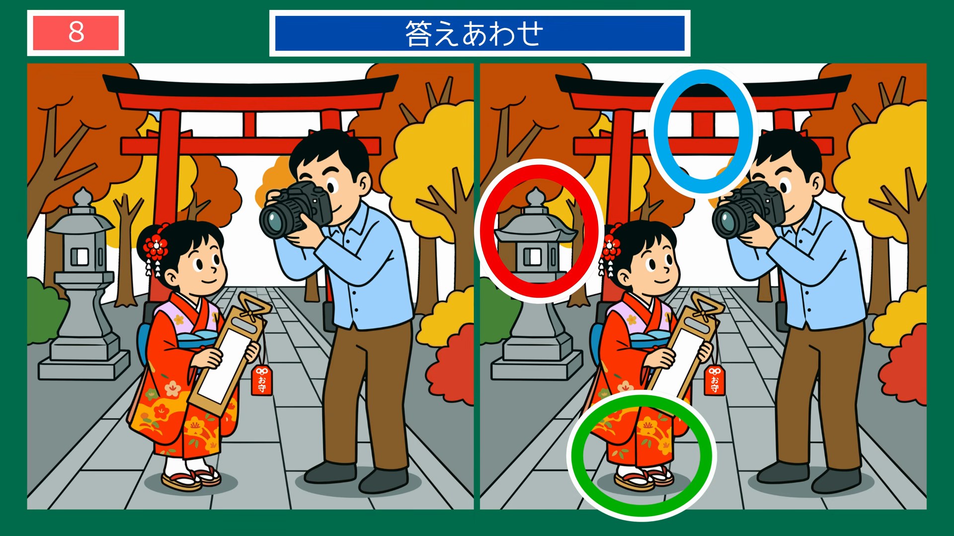 小さなしあわせの間違い探し 第8問 七五三のお参りの答え