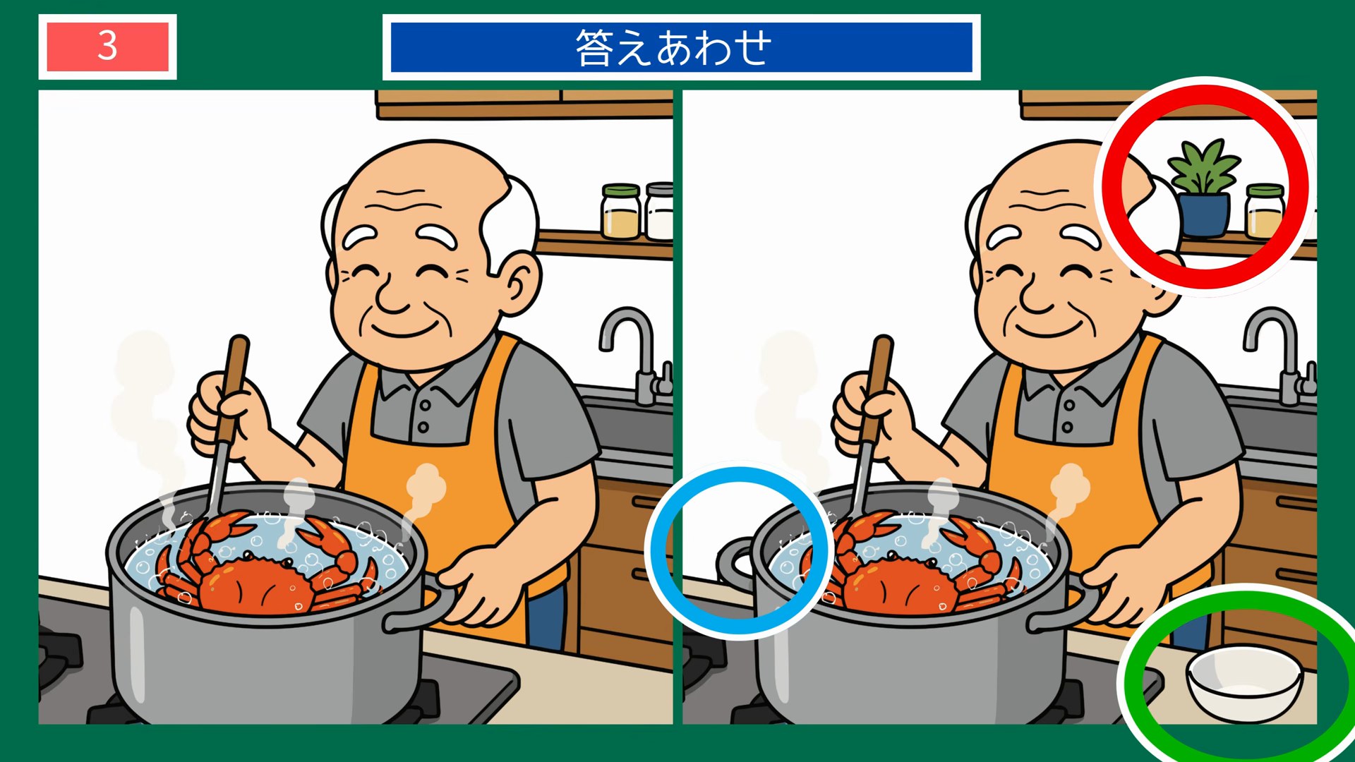 北海道クイズ間違い探し 第3問 えびをゆでる夕食の支度の答え